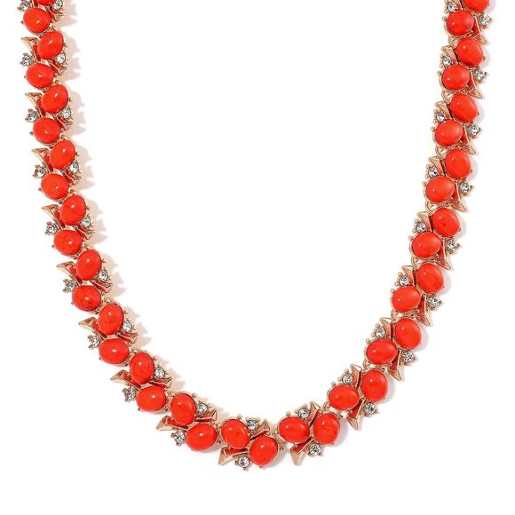 Red Howlite and White Austrian Crystal Necklace in Goldtone - Picture 1 of 3